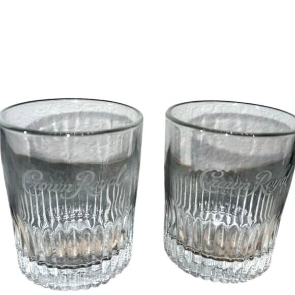 Crown Royal Etched Glass Whiskey Tumblers Set Of 2 - Picture 1 of 5